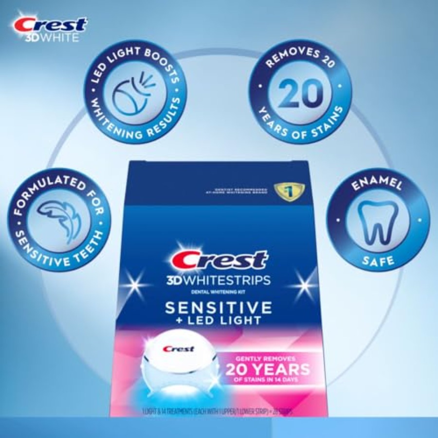 Crest 3D Whitestrips Sensitive - Teeth Whitening Kit With Light 评论和价格